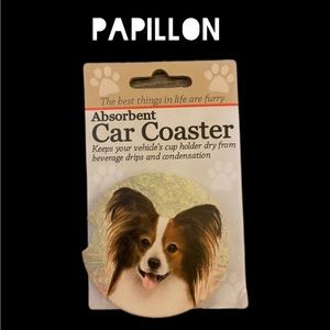 🆕 Absorbent Car Coaster - Papillon - Dog